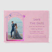 Celestial Roze Paarse foto bruiloft Bewaar de datu Vellum Uitnodigingen (Voorkant)