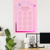 Celestial Roze Paarse Zon Maan Sterren Huwelijk Poster (Thuiskantoor)