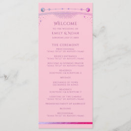 Celestial Roze Paarse Zon Maan Sterren Huwelijk Programmakaart