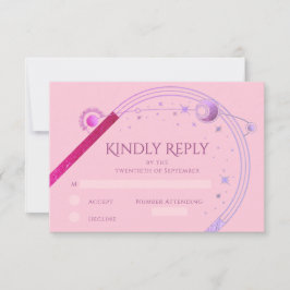 Celestial Roze Paarse Zon Maan Sterren Huwelijk RSVP Kaartje