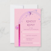 Celestial Roze Paarse Zon Maan Sterren Huwelijk RSVP Kaartje (Voorkant)