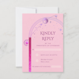 Celestial Roze Paarse Zon Maan Sterren Huwelijk RSVP Kaartje
