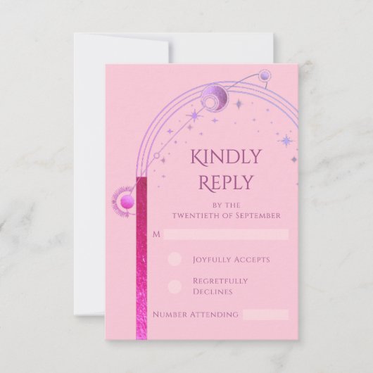 Celestial Roze Paarse Zon Maan Sterren Huwelijk RSVP Kaartje (Voorkant)