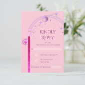 Celestial Roze Paarse Zon Maan Sterren Huwelijk RSVP Kaartje (Staand voorkant)