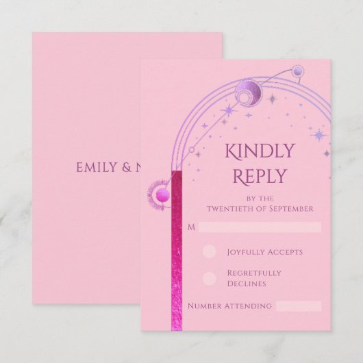 Celestial Roze Paarse Zon Maan Sterren Huwelijk RSVP Kaartje (Voorkant / Achterkant)