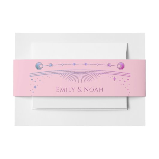 Celestial Roze Paarse Zon Maan Sterren Huwelijk Uitnodigingen Wikkel (Voorkant Voorbeeld)