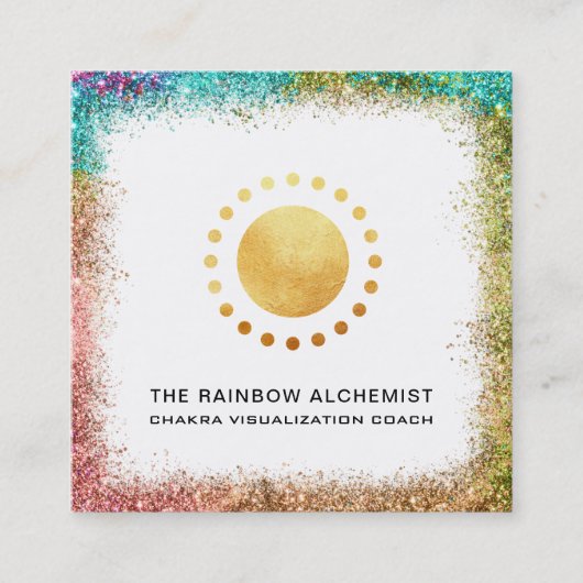 *~* Celestial Sacred Geometry Chakra Gold Glitter Vierkante Visitekaartje (Voorkant)