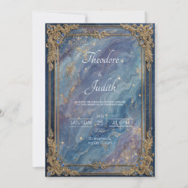 Celestial Sapphire & Gold Galaxy huwelijksuitnodig Kaart