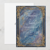 Celestial Sapphire & Gold Galaxy huwelijksuitnodig Kaart (Voorkant / Achterkant)