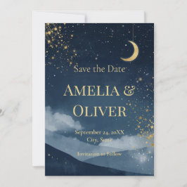 Celestial Save the Date | Navy & Gold Starry Night Kaart