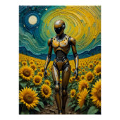 Celestial Sentience: Robot in Sunflower Fields Perfect Poster (Voorkant)