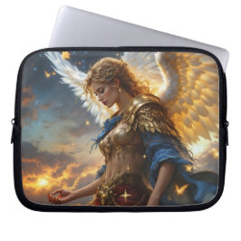 Celestial Sentinel – Engel van de Dageraad en Godd Laptop Sleeve