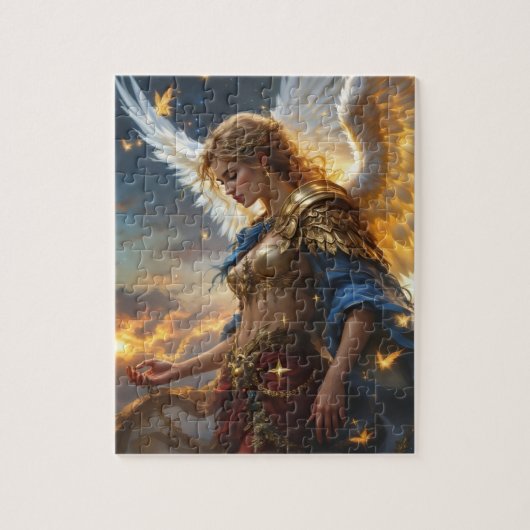 Celestial Sentinel – Engel van de Dageraad en Godd Legpuzzel (Verticaal)