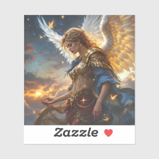 Celestial Sentinel – Engel van de Dageraad en Godd Sticker (Vel)