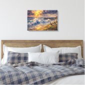 Celestial Shores: A Coastal Impasto Sunset Canvas Afdruk (Insitu (Slaapkamer))