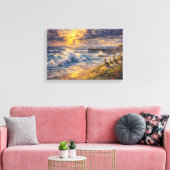 Celestial Shores: A Coastal Impasto Sunset Canvas Afdruk (Insitu (Woonkamer))