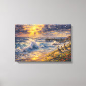Celestial Shores: A Coastal Impasto Sunset Canvas Afdruk (Voorkant)