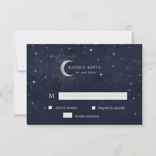 Celestial Silver Crescent Moon RSVP Response Kaart (Voorkant)
