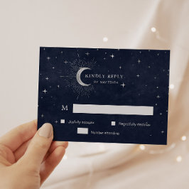 Celestial Silver Crescent Moon RSVP Response Kaart