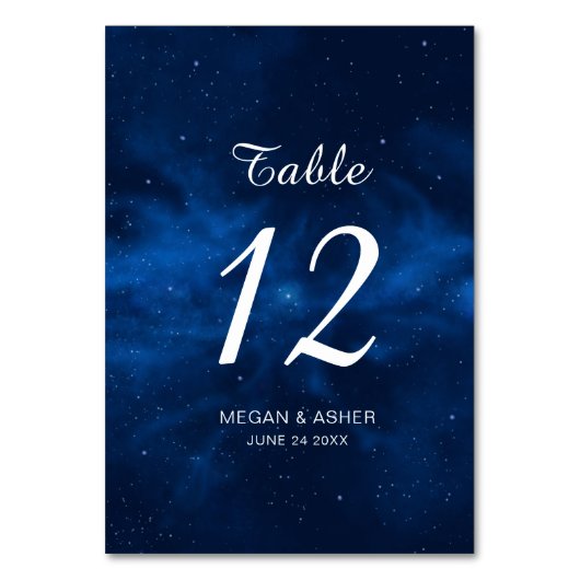 Celestial Silver Universe Wedding Table Number Kaart (Voorkant)