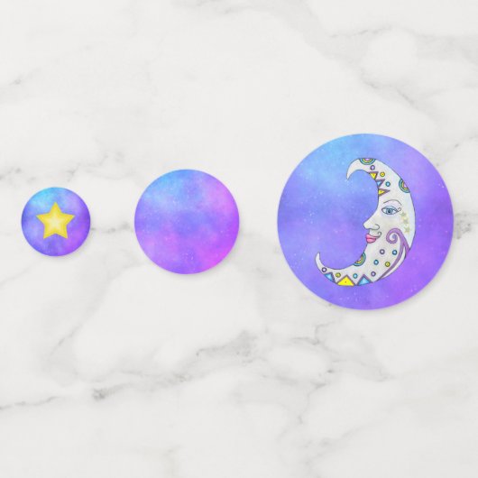 Celestial Sky Fancy Crescent Mon Yellow Stars Confetti (Voorkanten)