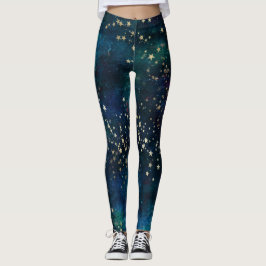 Celestial Sky Gold Stars Leggings