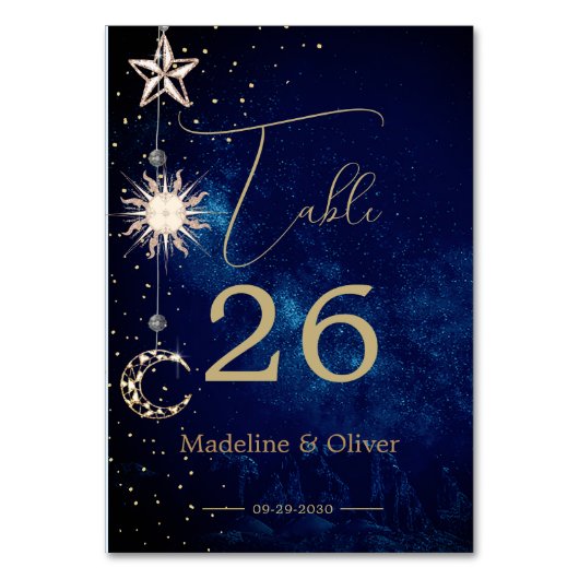 Celestial Sky Maan Sterren Bruiloft Elegant Kaart (Achterkant)