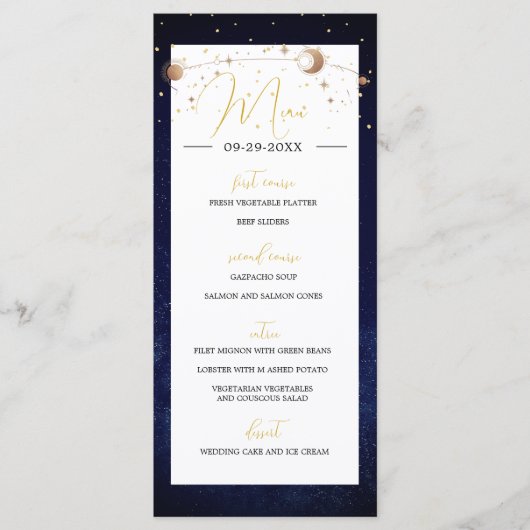 Celestial Sky Maan Sterren Moderne Elegante Bruilo Programmakaart (Voorkant)
