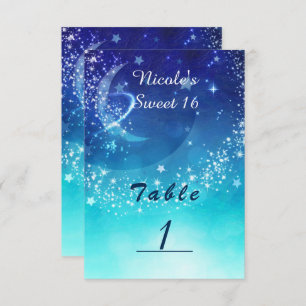 Celestial Sky Moon Sparkle Party Table Number Card Kaart