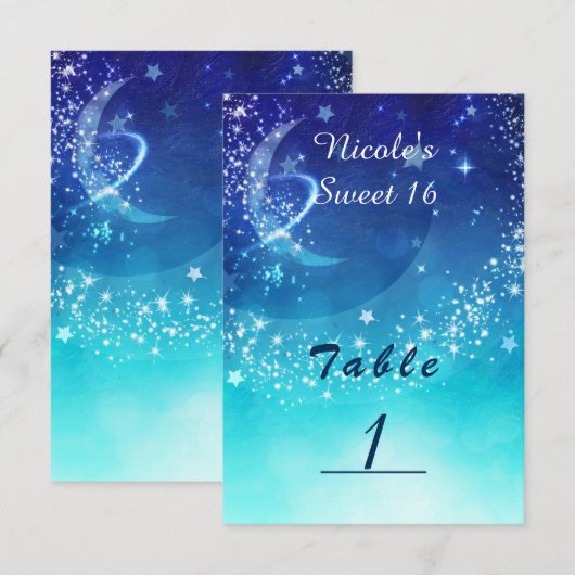 Celestial Sky Moon Sparkle Party Tafelnummer Kaart (Voorkant / Achterkant)
