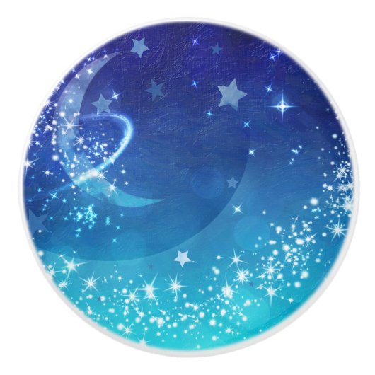 Celestial Sky Moon Sparkle & Stars Waterverf Keramische Knop (Voorkant)