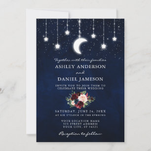 Celestial Sky Moon Stars Floral Lights Wedding Kaart
