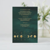 Celestial Smaragd Gouden Halve Maan Fase Bruiloft Informatiekaartje (Staand voorkant)