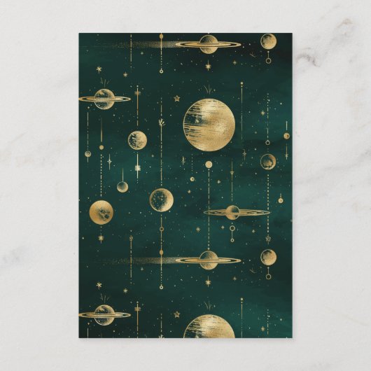 Celestial Smaragd Gouden Halve Maan Fase Bruiloft Informatiekaartje (Achterkant)