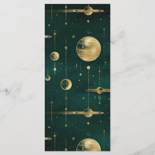 Celestial Smaragd Gouden Halve Maan Fase Bruiloft Menu (Achterkant)