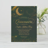 Celestial Smaragd Groen Gouden Ster Maan Quinceane Kaart (Staand voorkant)