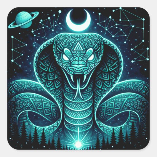 Celestial Snake – Cosmic Ancient Wildlife Galaxy Vierkante Sticker (Voorkant)