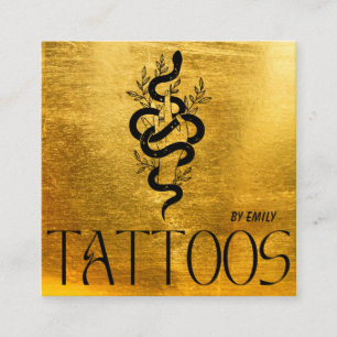Celestial Snake Tattoo Salon Gold Metallic Vierkante Visitekaartje