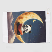 Celestial Snooze: Sleepy Moon Sticker T-shirt Golfhanddoek (Horizontaal)