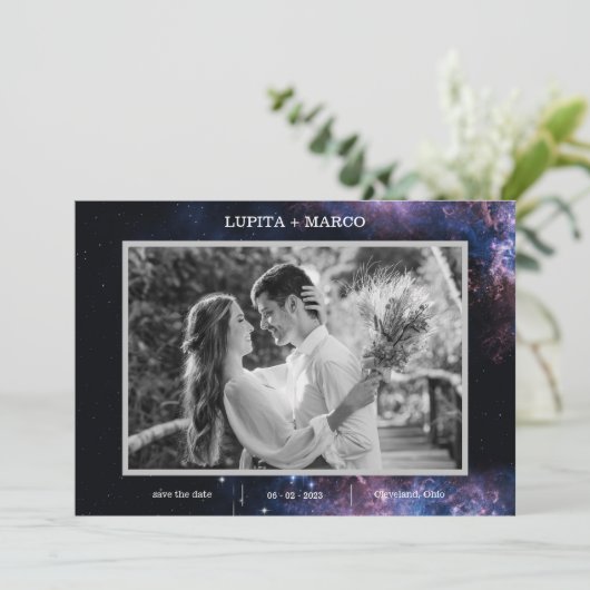 Celestial Space Astronomy Wedding Save the Date Aankondiging (Staand voorkant)