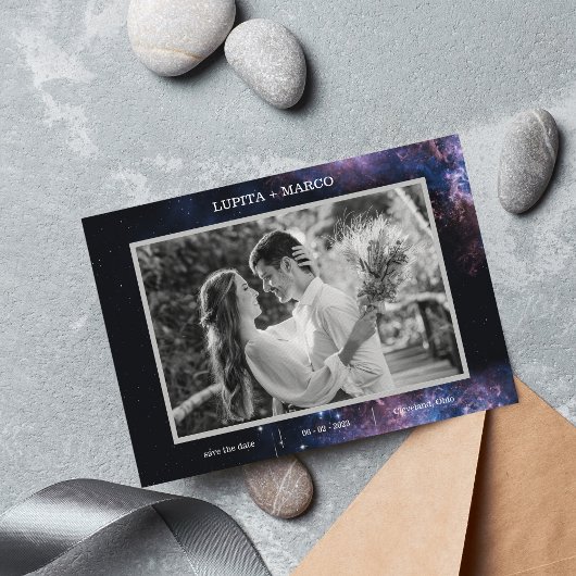 Celestial Space Astronomy Wedding Save the Date Aankondiging