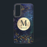 Celestial Space Gold Stars & Moon Monogram Samsung Galaxy Hoesje<br><div class="desc">Deze schattige en moderne telefoonbehuizing is voorzien van een monogram op het faux goud volle maan in de ruimte met faux gouden sterren. Pas het aan uw behoeften aan. In mijn winkel kun je passende producten vinden.</div>