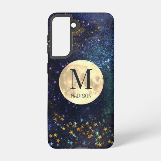 Celestial Space Gold Stars & Moon Monogram Samsung Galaxy Hoesje (Achterkant)