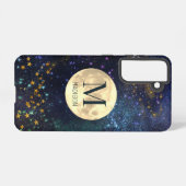 Celestial Space Gold Stars & Moon Monogram Samsung Galaxy Hoesje (Achterkant horizontaal)