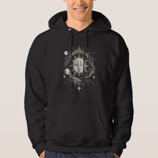 Celestial Space Sun Moon Boho Luna Solar Astronomy Hoodie (Voorkant)