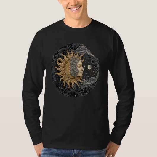 Celestial Space Sun Moon Boho Luna Solar Astronomy T-shirt (Voorkant)