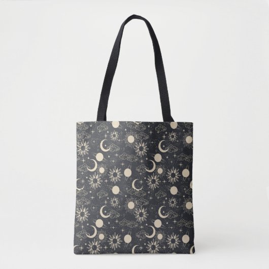 celestial space sun moon galaxy planet beige tote bag (Voorkant)
