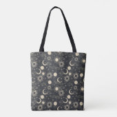 celestial space sun moon galaxy planet beige tote bag (Achterkant)