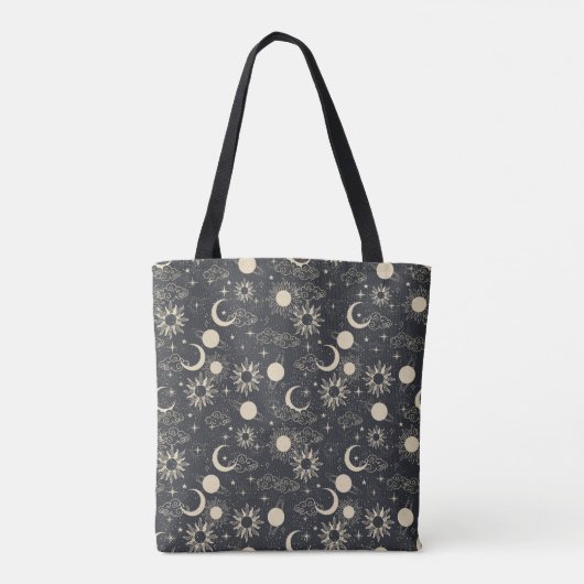 celestial space sun moon galaxy planet beige tote bag (Achterkant)