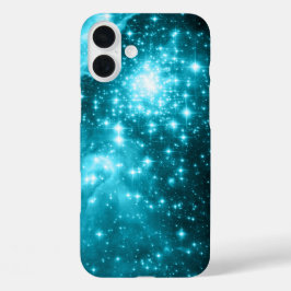Celestial Sparkly Aqua Stars iPhone 16 Plus Hoesje